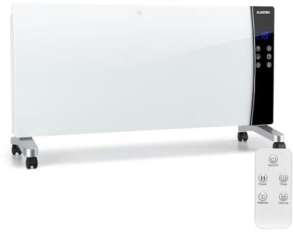 Klarstein Lindholm Convection Heating, Heating, LED Screen, Touch Panel, Remote Control, Timer, 2 Heat Levels: 1000 or 2000 W, Thermostat 16-40 °C, Child Security, Overheat Protection, White