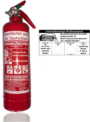 Brandengel Premium Autofeuerlöscher 1kg Pulverlöscher Feuerlöscher, LKW PKW Motorrad KFZ EN 3 Messingarmatur Manometer Halterung ABC 2LE (Mit Prüfnachweis u. Jahresmarke)