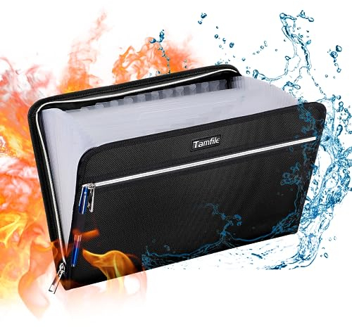 Tamfile Dokumentenmappe A4, 24 Fächern Fächermappe Ordner Organizer Feuerfeste Wasserfest, Aktenordner Sortiermappe mit Reißverschluss, Erweiterbar Ordnungsmappe Mappe für Büro, Hause und Schule