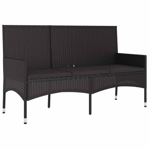 vidaXL Gartenbank, Sitzbank 3-Sitzer mit Kissen, Bank mit Armlehnen Rückenlehne, Parkbank Gartenmöbel Stahlrahmen, Schwarz Poly Rattan