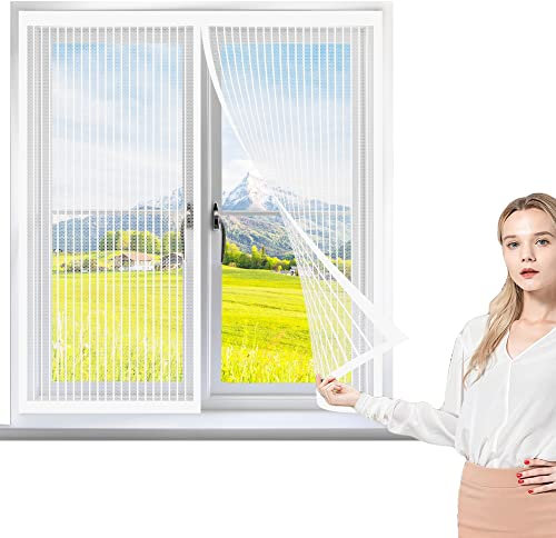 Rideaux anti-moustiques 140 x 130 cm, Maille Ultra Fine Moustiquaire, Fermeture Automatique et Détachables pour Fenêtre Empêche de Passer Les Moustiques, Blanc