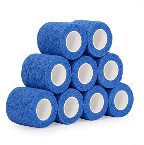 SEADESKY 9 Rolls Self Adherent Cohesive Bandages 5cm x 4.5m Self Adhesive Bandage Pet Vet Wrap Elastic Athletic Sports Tape for Wrist Ankle Wrap Tape Non-Woven (Blue)