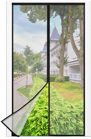 Moustiquaire Porte Fenetre, 120 x 220 CM - Maille Fine NOIRE Rideau Anti Mouche, se ferme tout seul, la Largeur du Haut de la Fenêtre de la Moustiquaire Porte Fenetre Magnetique Jusqu'à 3,8 CM