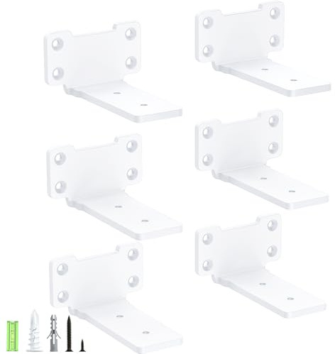 Yeabett 6 Pack Shelf Brackets 10cm, Heavy Duty Wall Brackets | 75kg Load Capacity, Shelving Support Wall Hanging, easy install, for living room, kitchen, garage, workshop, White