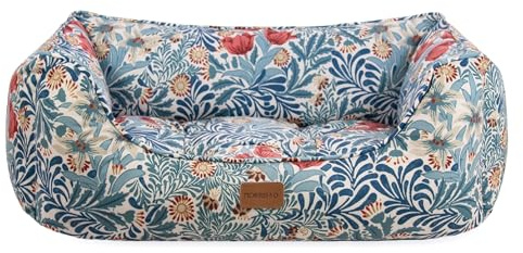 Rosewood x Morris & Co. Bower Berry Box Bed for Dogs, Large Dog Bed, Blue, Padded Sides, Non-Slip Base, Washable, Luxury William Morris Print