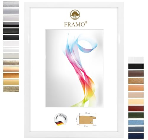 FRAMO Cadre photo en bois 65 x 85 cm (Dimension de l'image) en Blanc brillant | Taille sélectionnable | Affiches | Puzzle | Collage | Sur mesure | personnalisés