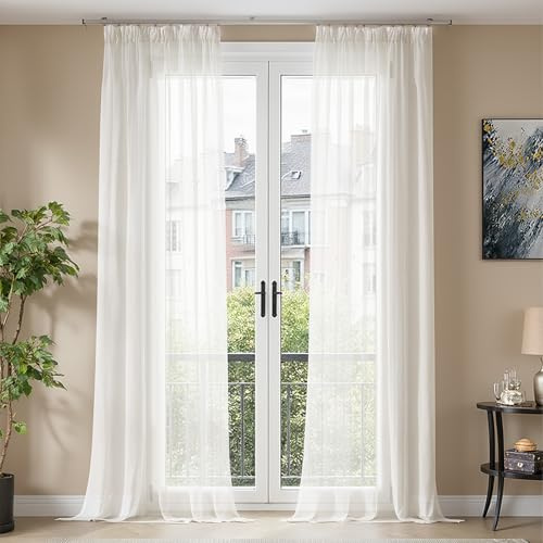 TOPICK Gardinen Wohnzimmer Vorhänge Gardinenschals H225xB140 2er Set Weiß