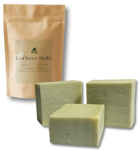 Original Lorbeer Seife ANATOLIAN NATURALS® 80% Lorbeeröl 20% Olivenöl Echte türkische Lorbeer- und Olivenseife Haar- Körper- und Gesichtsseife +-120 Gramm Vegan Handgemacht