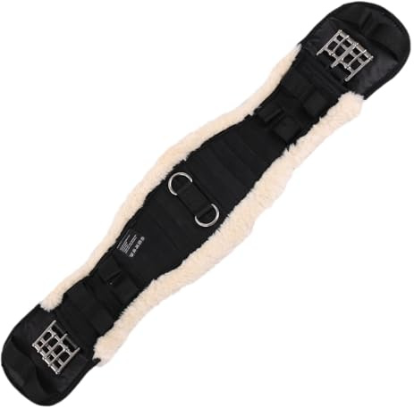 Merauno Sottopancia in pelliccia sintetica in pile, per dressage e dressage di qualità, forma anatomicamente concava per una migliore resistenza allo scivolamento, colore: nero/naturale