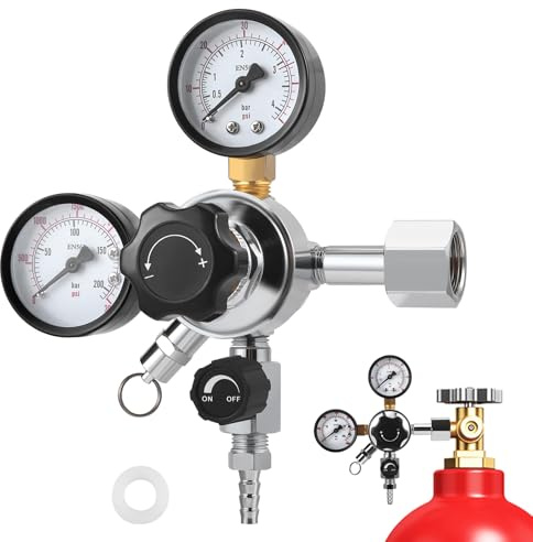 Nastopee Détendeur Bière Régulateur de Pression CO2, Double Manomètre W21.8 Détendeur de Pression CO2 avec Deux Cadrans pour Machine à Bière Distributeurs de Bière Brassage de Bière Tireuse à Bière