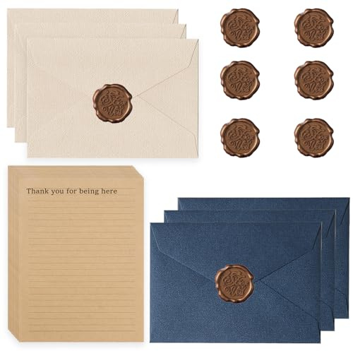 22 stycken vintage brevpapper med kuvert, set med 6 kuvert av linne och vaxsigill, 10 A5, vintage brevpapper, skrivpapper för födelsedag, blå bröllopsinbjudningar