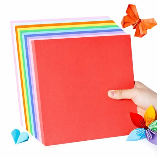 LONZIKP 100 fogli Carta Origami Colorata, Carta Pieghevole Fronte-retro 70 g/m² per Progetti di Artigianato Artistico fai-da-te, Origami e Cartoncini Colorati (15x15 cm) (10 colori vivaci)