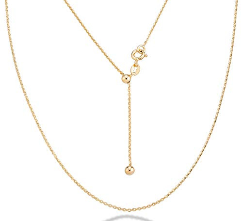 Miabella 925 Sterling Silver Italian 1.3mm Adjustable Solid Diamond Cut Thin Bolo Cable Chain Necklace for Women, Slider Chain 14-24 Inch Made in Italy (Yellow-Gold-Plated-Silver)