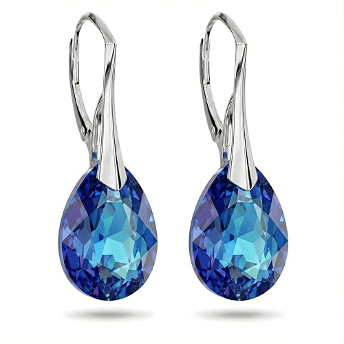 Panda-Jewellery Ohrringe Silber 925 Hängend - Kristallohrringe mit Kristallen in Bermuda Blue