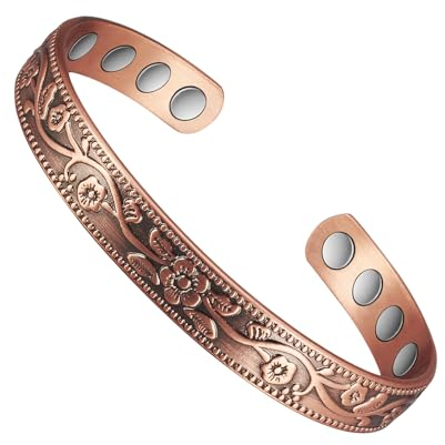 YINOX Männliche und weibliche Magnettherapie Schmuck, 6,5-Zoll reines Kupfer Lymphdrainage Magnetfeld Behandlung Armband, 8-Stärke 3500 Gauss Magnete, effektiv Linderung Arthritisschmerzen