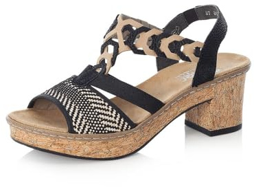 Rieker Femme Sandales 638C7, Dame Sandales compensées,Confortables,Hautes,Sandales à Talon compensé,Noir (Schwarz Kombi / 00),39 EU / 6 UK