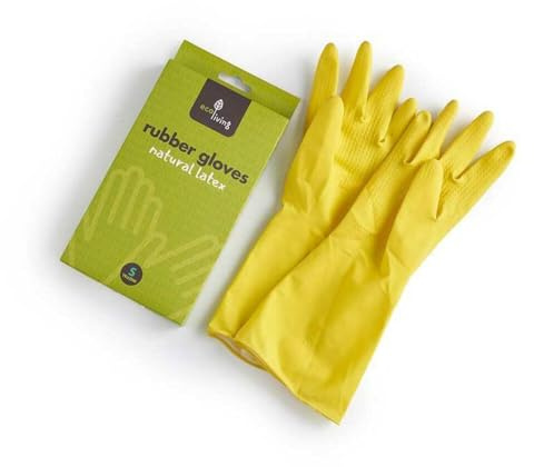 Eco Living Eco Plastic Free Natural Latex Rubber Gloves, 100% Plastic Free, Suitable for Vegans. (Yellow, Medium)