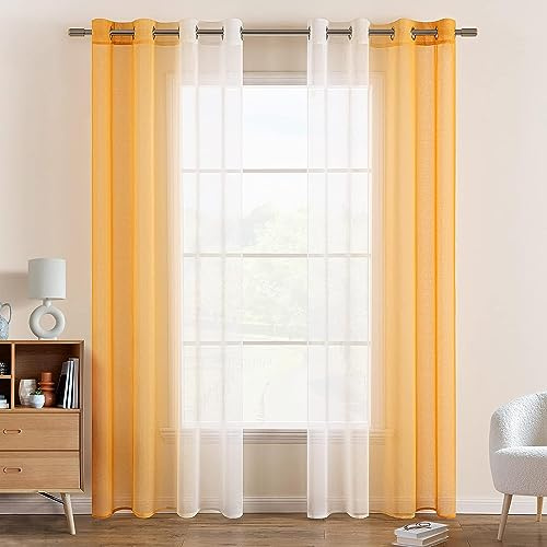 EMEMA Tende Voile Trasparenti Occhielli Sfumato per Soggiorno Camera da Letto Bagno Cucina Camera da Bambino Tenda Finestra Balcone Casa con 2 Pannelli 140 x 175 CM Arancione