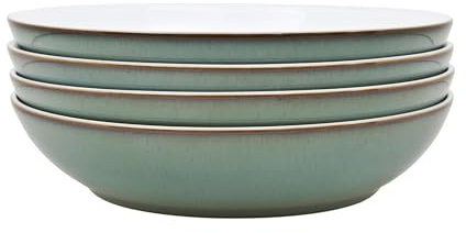 Denby - Regency Green Pasta Bowls Set of 4 - Dishwasher Microwave Safe Crockery 1050ml 22cm - Green, White Ceramic Stoneware Tableware - Chip & Crack Resistant