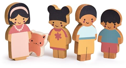 mentari Puppenfamilie mit Katze – Verbessern Sie kreatives Geschichtenerzählen mit handwerklichen Holzpuppen für Ihr Puppenhaus – Abenteuer erwarten Sie mit dieser bezaubernden Puppenhaus-Familie – ab