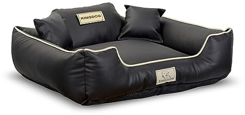 KingDog Hundebett ECOSHINE Laufstall Antislip Schwarz mit weißem Rand Zwei kleine Kissen gratis dazu (75x65 cm)
