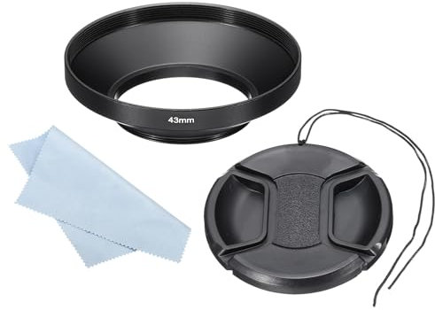 PATIKIL Parasol de 43mm Superficie Mate de Ángulo Amplio con Interior Revestimiento Antirreflectante con Tapa de Objetivo de 67mm y Paño de Limpieza para Objetivo de Cámara Negro