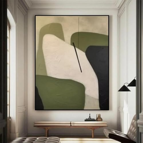 CHAOJIART Großes geometrisches abstraktes Gemälde, beige und grün, minimalistische Wandkunst, grüne Leinwand, Wandkunst, moderne grüne Wanddekoration für Zuhause, 80 x 120 cm, rahmenlos