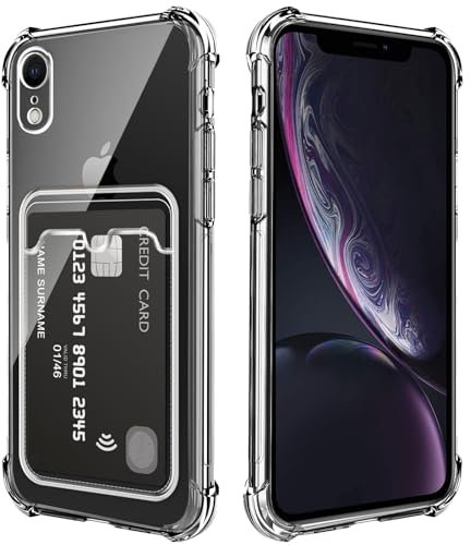DEVASO Coque pour iPhone XR avec Porte Cartes, Souple TPU Silicone Transparente Protection de la Caméra Étui Portefeuille Lentille Anti-Rayures Carte Housse