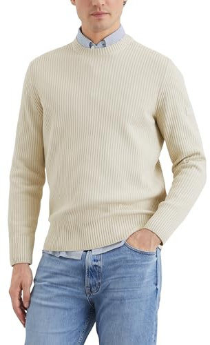 Marc O'Polo Herren Pullover aus Bio-Baumwolle Leichter Rippstrick, Beige (Gray Silk), L