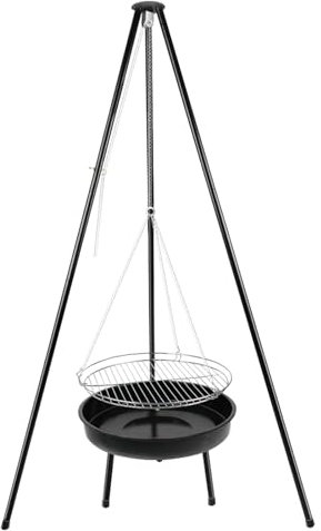 paxlloonge Schwenkgrill, 151 cm Dreibein Holzkohlegrill mit 49 cm Grillrost & 50 cm Feuerschale, Ketten Höhenverstellbar Dreibein für Outdoor-Kochen und Grillen