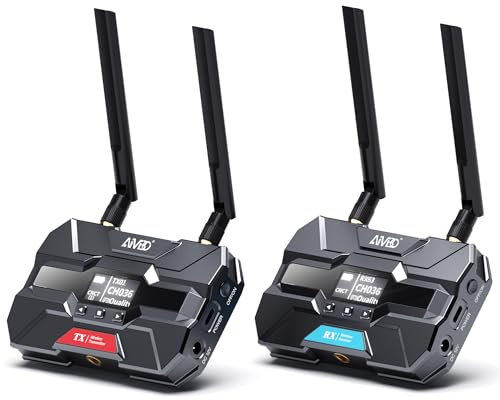 HDMI sans Fil Émetteur et Récepteur Pro, jusqu'à 6 RXs, TIMBOOTECH Transmission AV Wireless HDMI 1080p 5,8 G avec écran OLED, Loop-Out, Canal Intelligent pour la Maison/Photographie/Magasin