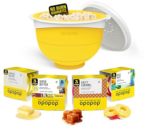 Opopop Gourmet Popcorn Pop Cups Variety 12-Pack Kit + Silicone Popper | Collapsible Silicone Popcorn Popper Included, Gluten-free, Bpa-free, Dishwasher Safe, Makes Fresh Microwave Popcorn