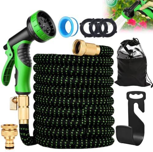 KUWUNG Tuyau Arrosage Extensible 15m avec 10 Fonctions Pulvérisation, 50ft Tuyau Extensible avec 3 Couches Latex, Tuyau darrosage Flexible Sans Pli avec Adaptateur 3/4 et 1/2 Pouce