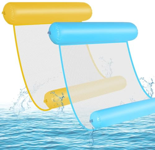 GOLDGE 2Pcs Hamaca de Agua, 4 En 1 Colchoneta Piscina con Bomba de Aire Hinchable para Adultos Plegable Flotador Piscina Tumbona Hinchable