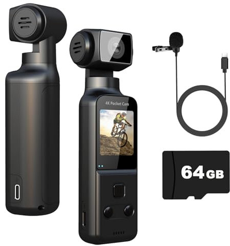 ydi 4K Körperkamera Bodycam Vlog Kamera mit 270° Gedrehtes Objektiv, Externes Mikrofon, 64GB Karte, Pocket Action Cam für Sport im Freien, Fahrrad, Reisen, Polizei, Zivilisten