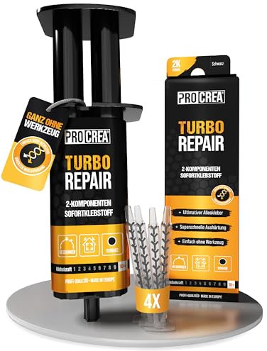 PROCREA® 2K Kleber Turbo Repair [inkl. 4x Mischern] Extra starker & schneller Montagekleber in praktischer Spritze - 2-Komponenten-Alleskleber für Kunststoff, Metall, Holz, Glas, Stein