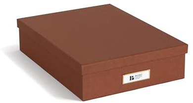 BIGSO OSKAR Dokumentenbox A4 – Aufbewahrungsbox mit Deckel und Griff – Schreibtischablage für Papier, Broschüren & Dokumente – Regal Aufbewahrungsbox aus Faserplatte und Papier – sienna
