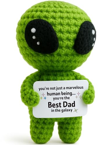Dad Gift from Daughter Son, Crochet Alien Birthday Gift with Message Card