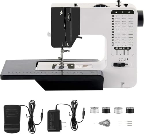 Machine À Coudre Professionnelle avec Grande Table à Coudre, Machine à Coudre Portable et Polyvalente, Machine à coudre débutant avec 38 programmes de couture Réglable 2 vitesses Avec Pédales