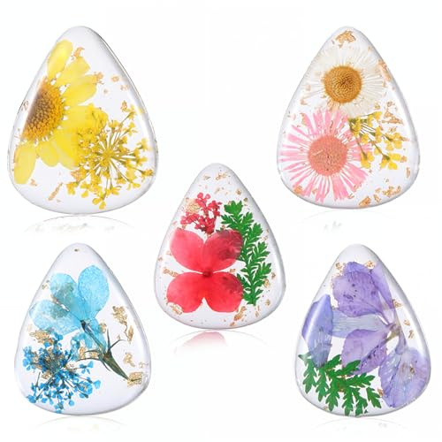 5 Pcs Flower Guitar Picks, Dried Flower PET Cool Guitar Picks Unique Colorful Guitars Pick for Acoustic Guitars Electric Ukulele Bass Classical Triangle