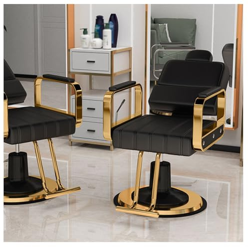 Styliststolar för salong alla syften frisörstol för hem barbershop schampo, liggande salongsstol för hårstylister, svart och guld