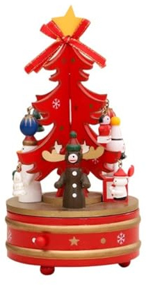 GKYQVE Caja de música giratoria de madera hecha a mano, árbol de Navidad con figuras, adornos para fiestas, hogar, mesa, estantes, festivales, decoración de caja de música giratoria