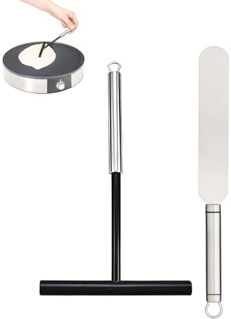 SOVYTH Set per Crepes 2 Pezzi con Spatola e Distributore di Pastella in Acciaio Inox, Accessori per Crepe Maker, per la casa, la cucina, la cottura, gli utensili da forno per la decorazione di torte