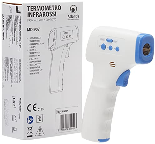 Termometro infrarossi MDI907 Frontale senza contatto Temperatura corporea 32°C a 42,9°C Dispositivo Certificato CE 0123 Registrato Ministero Salute Display LCD Temperatura oggetti