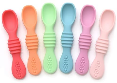 PrimaStella Silicone Chew Spoon Set for Babies and Toddlers | Safety Tested | BPA Free | Baby Spoon 6 Pack