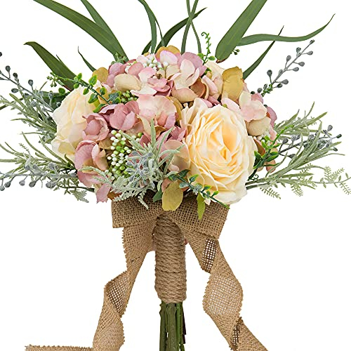 LESING Ramos de Boda para Novia, Ramo de Rosas Artificiales, Hecho a Mano, románticos, Ramos de Boda para Novia, Dama de Honor, con Flores (Ramo de Rosas Rosado)