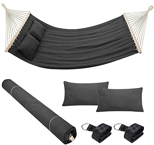 Bakaji Amaca da Giardino Doppia 2 Posti 232 x 148 cm Barre Trasversali in Legno Rivestimento in Poli Cotone con 2 Cuscini e Cinghie Design Moderno Per Giardino Terrazzo Campeggio (Antracite)
