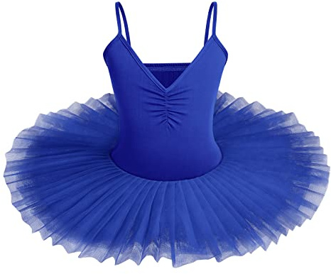 IBAKOM Enfants filles Robe Ballet lac des cygnes Costume Danse Tutu col en V Camisole Justaucorps Sans manches Ballerine Gymnastique tenue V?tements de danse bleu royal 11-12 ans