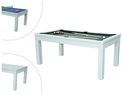Vente-unique - Table Transformable Blanche - Billard & Ping-Pong - L182 x l102 x H80 cm - Henk