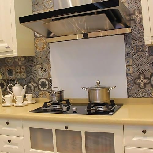BELOFAY 6mm Tempered Glass Splashback for Kitchen, Toughened Glass Heat Resistant Splashbacks for Cookers (60X80, White)